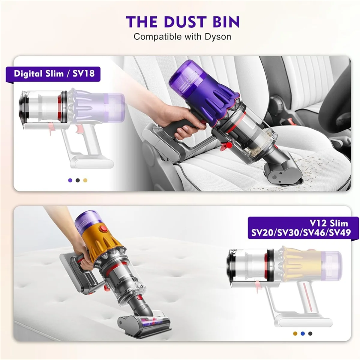 Dust Bin for Dyson V12 SV18 SV20 Detect Slim/V10 Digital Slim Vacuum Cleaner Canister Attachment Parts,Part No.965272-01