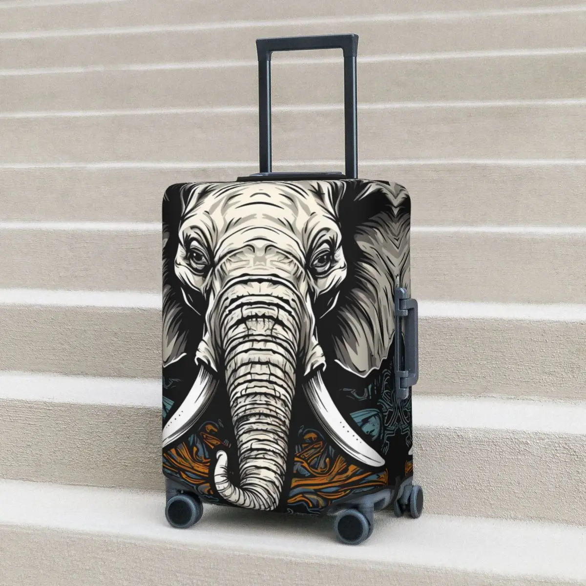 Retro Elephant Suitcase Cover Animal Head Cruise Trip Protection Flight Useful Luggage Case