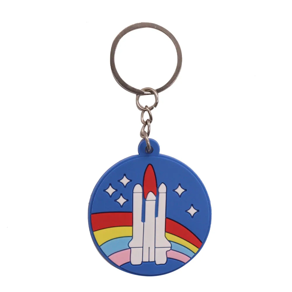 1PCS PVC Keychain Kawaii Cartoon Key Rings Astronaut Universe Pattern Key Holders Fit Adult Car Keys Kids Party Gift Trinkets