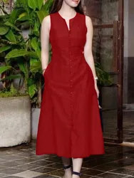 2024 Fashion Summer Dress ZANZEA Women Stylish Party Sundress Elegant Sleeveless A Line Vestido Robe Femme Causal Holiday Kaftan