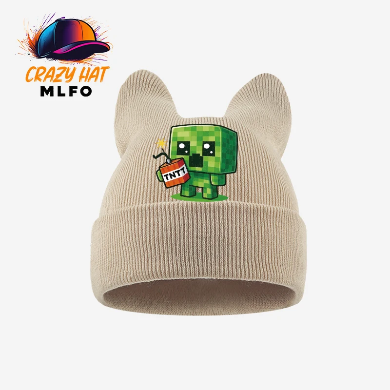 Kawaii Trend Toddler Knit Cold Hat 1‑3Y Peeking Black Cat Cartoon Print Kids Knitted Beanie Cute Daily Children Cap view 5