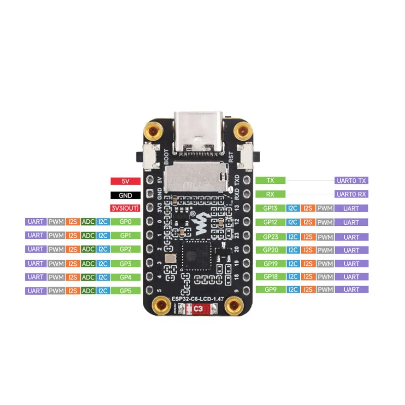 Waveshare ESP32-C6 1.47 polegadas Touch LCD TouchScreen Placa de Desenvolvimento IPS Suporta WiFi 6 e Bluetooth ESP32 C6 1.47 polegadas