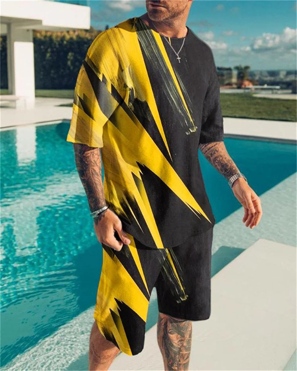 Men's Shirts Movement Fashion Suit Men's Training Wear Oversized 3D Printed Beach Casual T-Shirt Shorts 2 Piece O-Neck Y2K