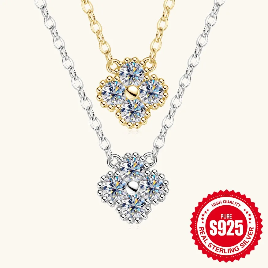 

S925 Silver Four Leaf Grass Lab Diamond Necklace S92Gra Certified D Vvs1 Moissanite Fashion Clover Collarbone Chain Jewelry Gift