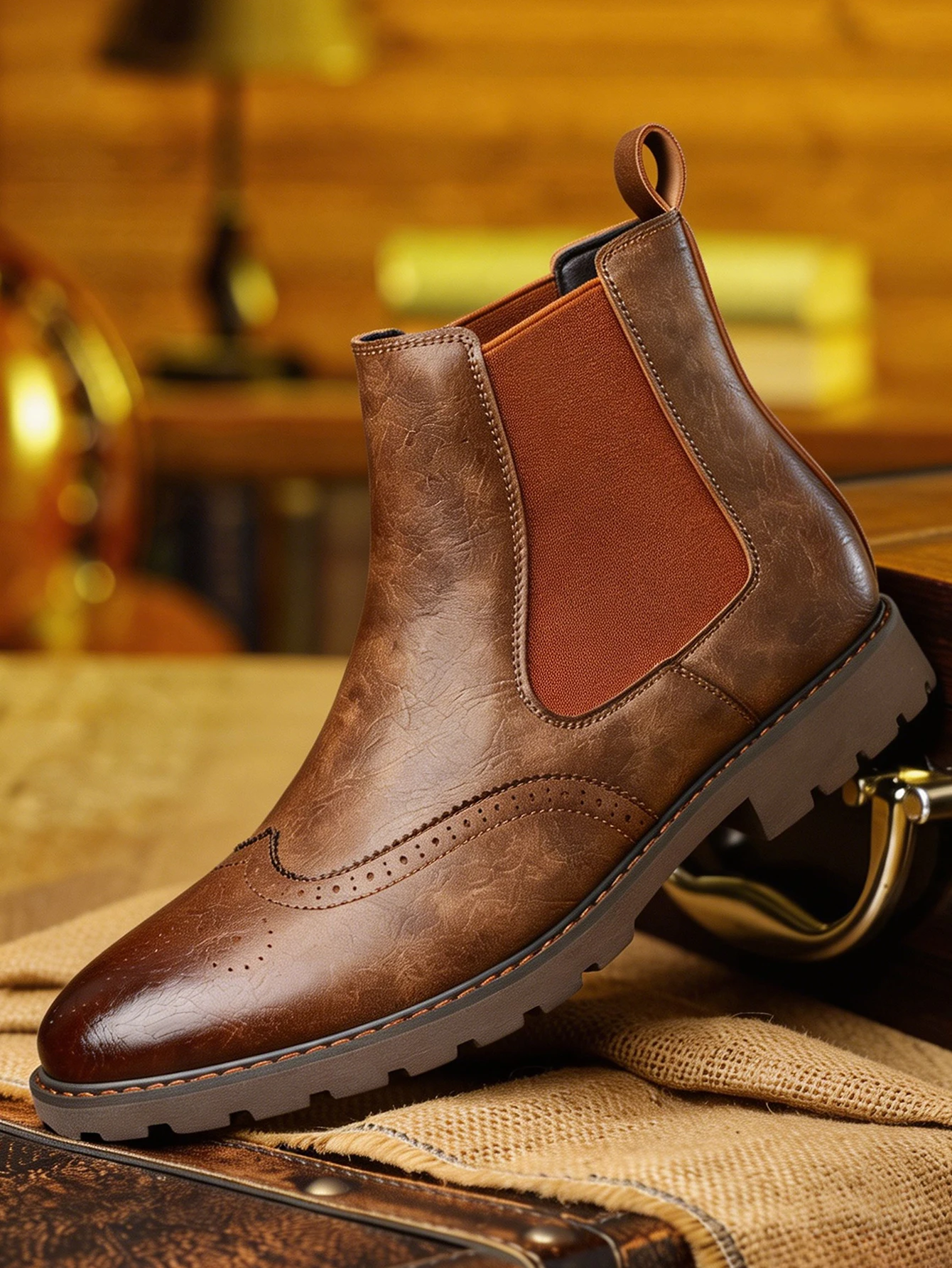 

Premium Distressed Leather Chelsea Boots Classic Wingtip Brogue Design for Casual & Smart Wear