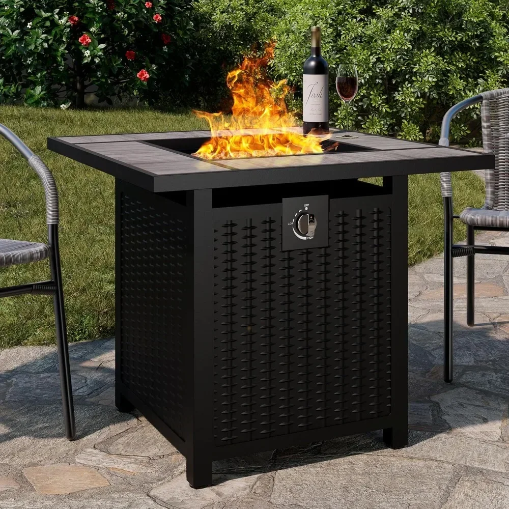 Fire Pit Table 45 Inch with Lid, 50,000 BTU Gas Firepits with Glass Wind Guard, Outdoor Propane Fire Pit Table