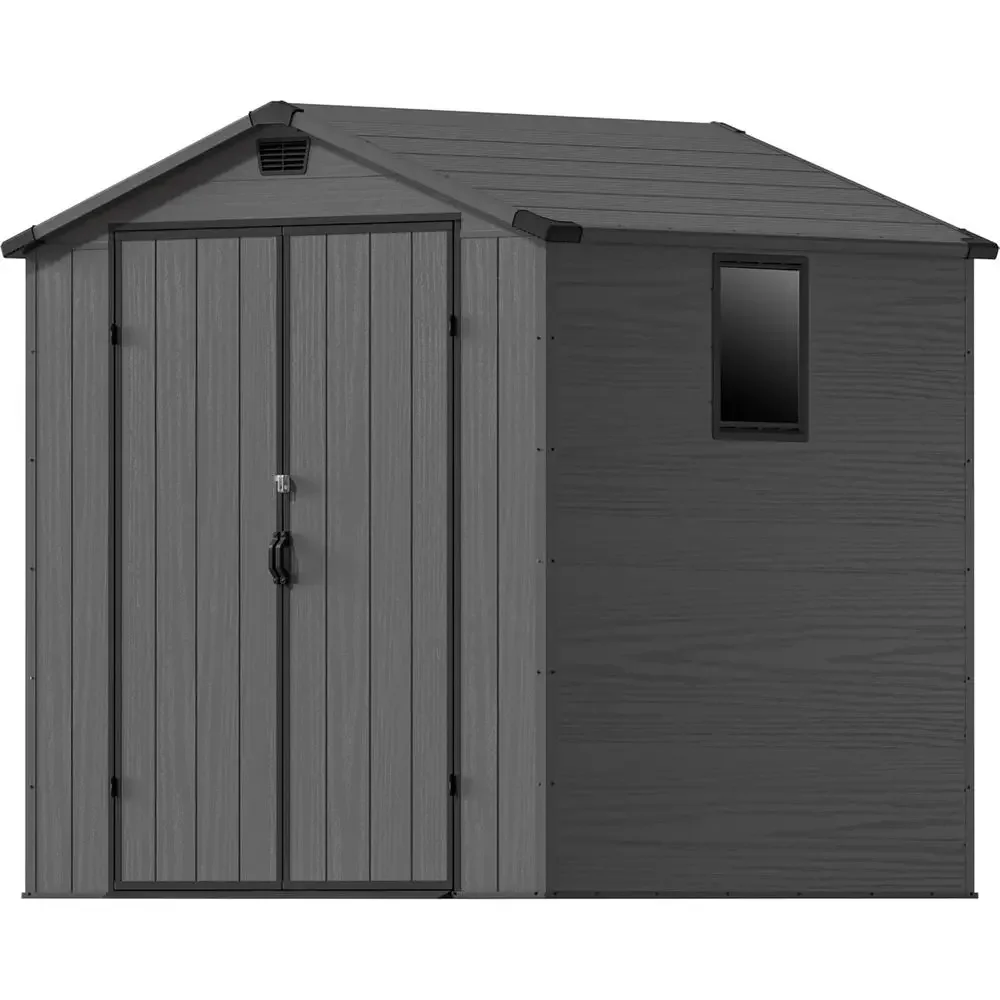 6x6 Plastic Storage Shed with Floor, Outdoor Tool Storage for Patio, Garden, Backyard - Gray - view 6
