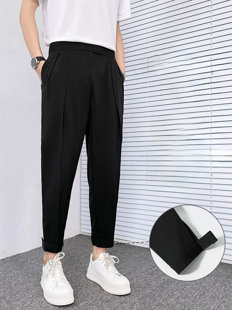 

Мужские повседневные брюки-карго с девятью карманами, летние, модные, на липучках, с отворотами, тонкие, с заниженной талией, свободного кроя, молодежные