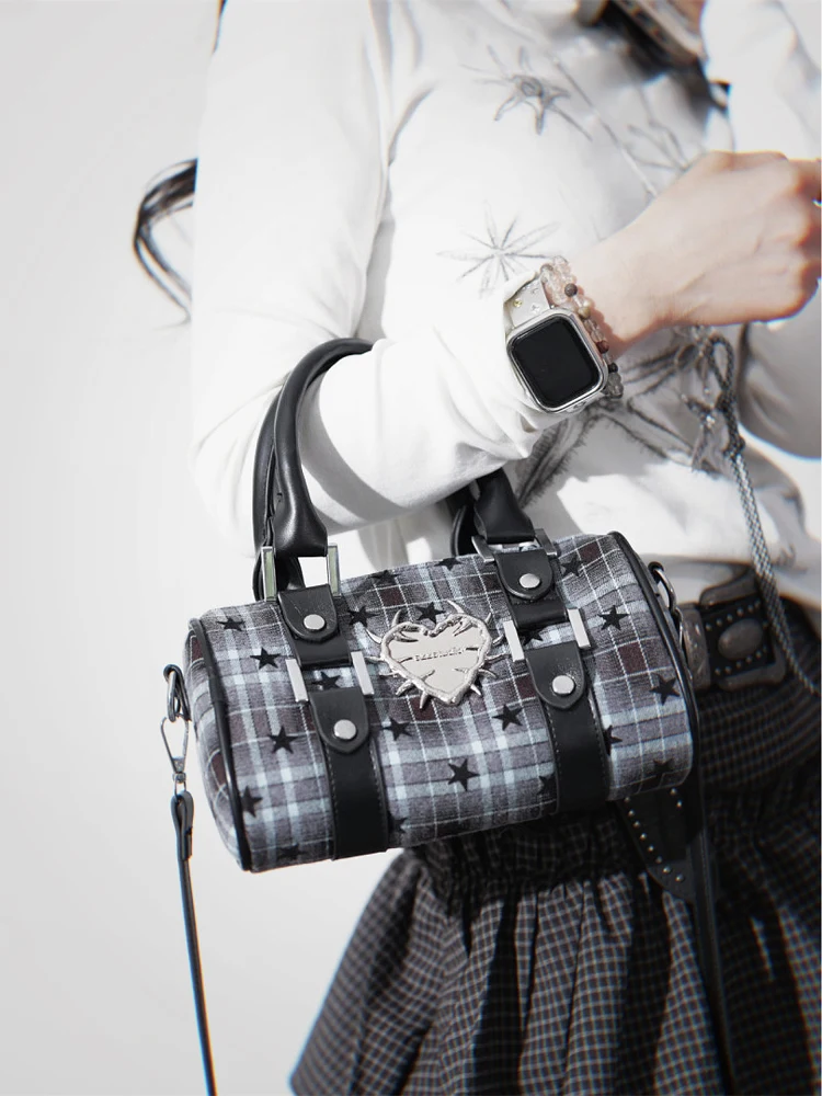 

Original niche design Sweet Cool Spice Girl Abby Star Plaid Boston Handbag Crossbody Bag