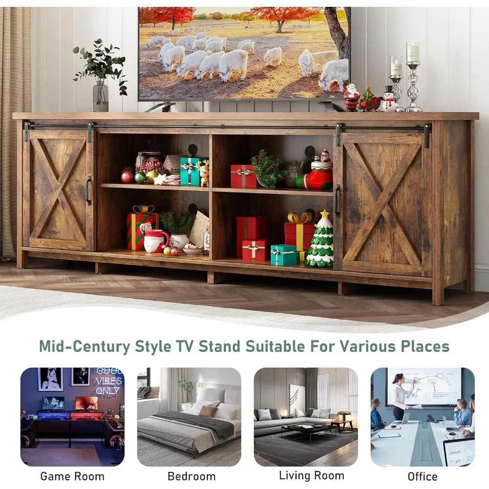 حامل تلفزيون ريفي كبير مقاس 80 بوصة للتلفزيونات مقاس 90 بوصة مع مساحة تخزين كبيرة