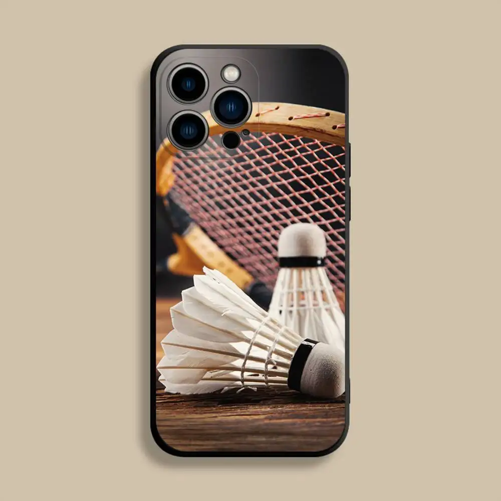 حافظة هاتف رياضية رائعة لتنس الريشة لهاتف آيفون 17,16,15,14,13,12,Pro,Max,Plus,E,SE4,Air,غطاء ناعم أسود صغير