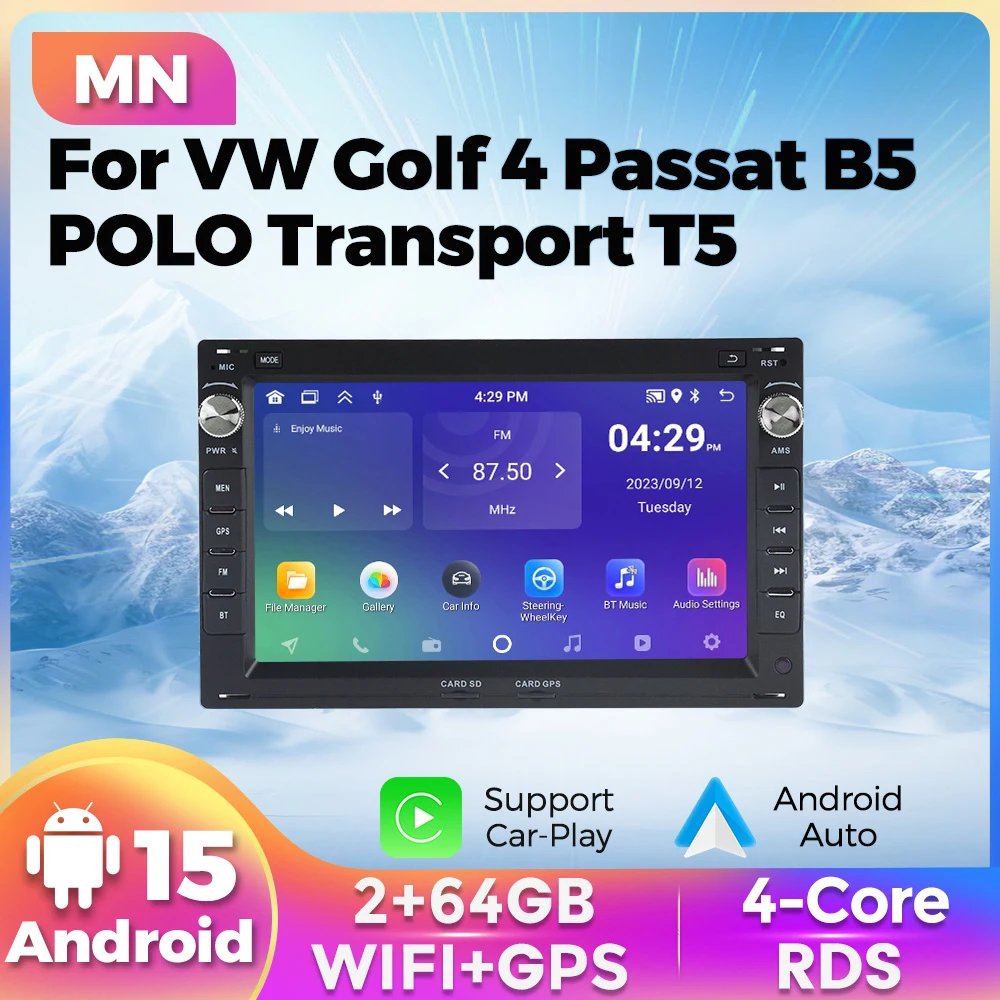 

7" IPS Screen Stereo 2 Din FM Radio for VW Transporter T5 Golf Jetta Mk4 Passat B5 Carplay Android Auto Multimedia Video Player