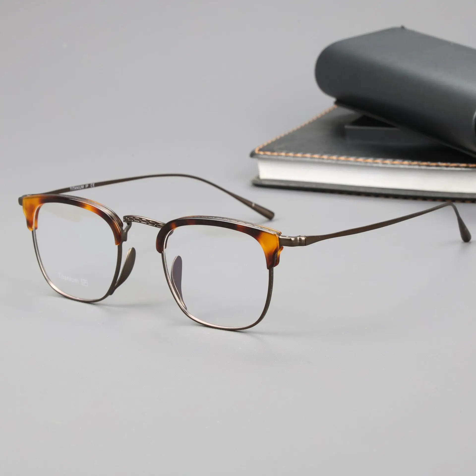 Exquisite Half Frame Design Round Acetate Alloy glasses frame men women optical Myopia Presbyopia Lenses attachment eyewear