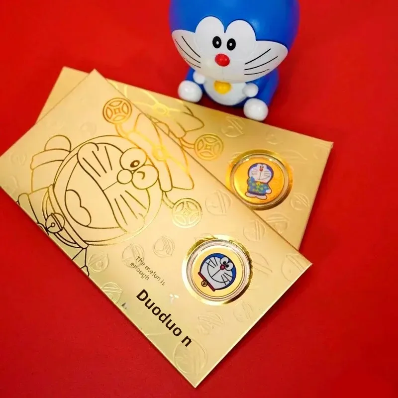 Doraemon Gold Commemorative Coin Creative Color Cartoon Mobile Phone Sticker Red Envelope Birthday Gift Handheld Gift