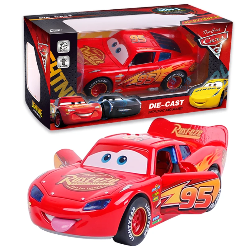 Disney Cars Alloy Car Toy Lightning McQueen Model Lights music Open Door Pull-back 3 generations Child boy Birthday Gift