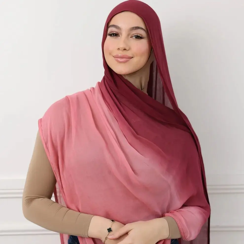 Bufanda Hijab de rayón de algodón degradado para mujer, chales envolventes para la cabeza de alta calidad, diadema musulmana, turbante islámico de talla grande 180*70cm