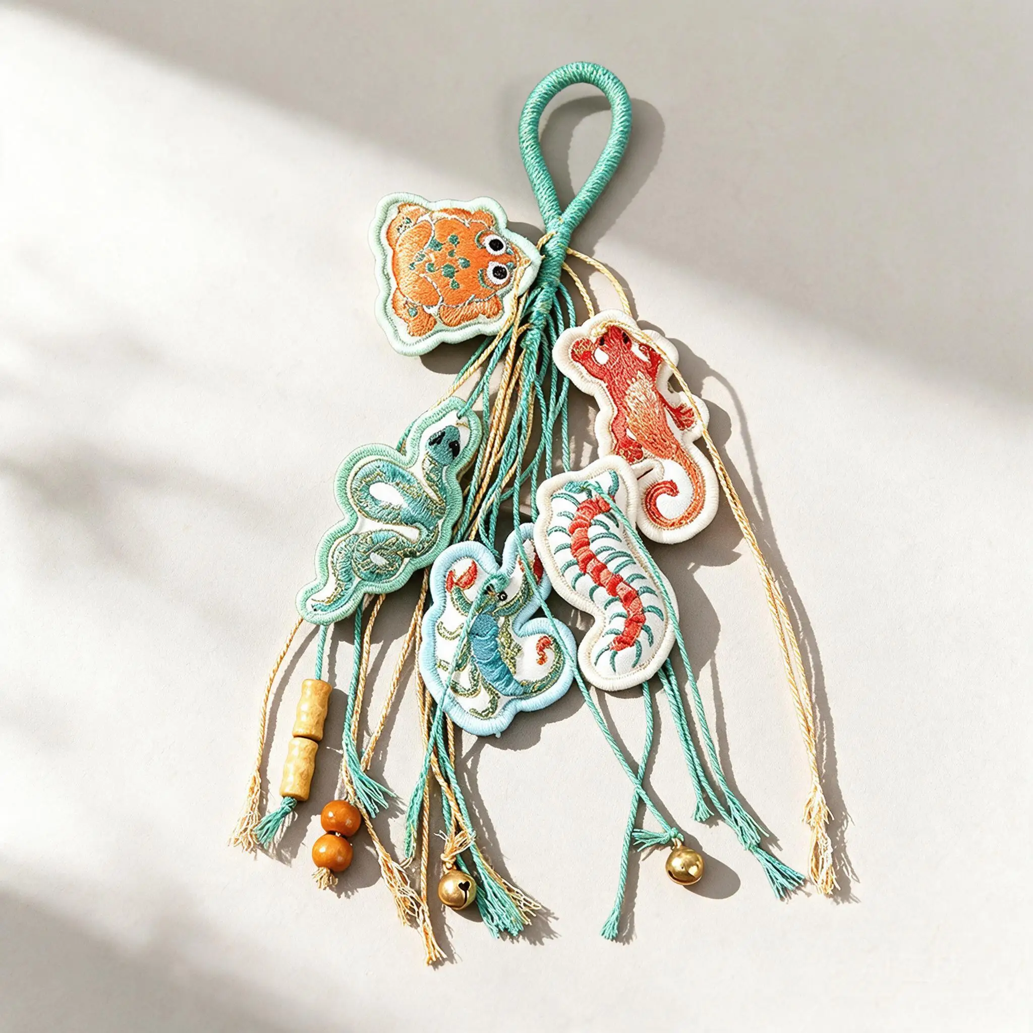 Embroidered Five Sachet Pendant Dragon Boat Festival Tassel Hanging Charm With Mosquito Repellent Powder For Bag Key Gift