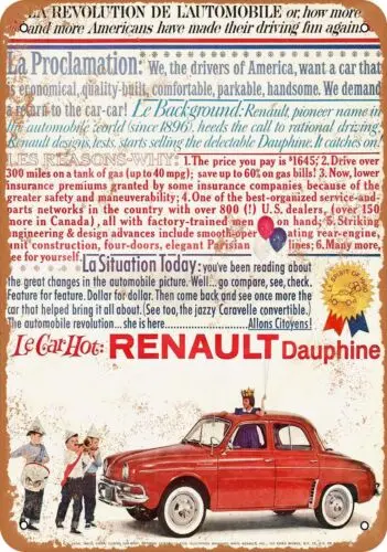 Metal Sign - 1960 Renault Dauphine - Vintage Look Reproduction