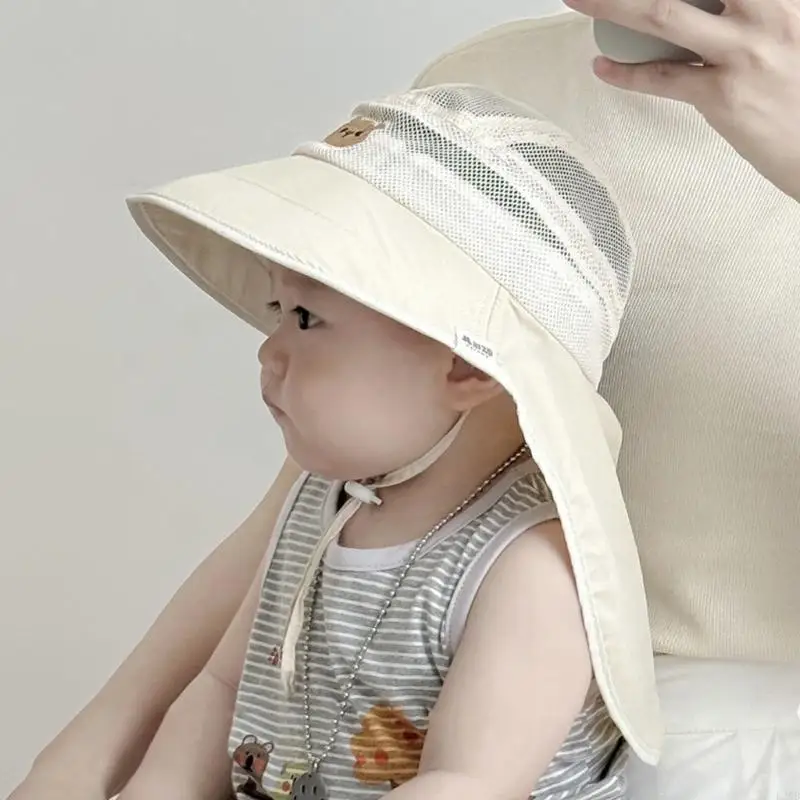 B2QD Baby Fisherman Chapeau pour extérieur chapeau seau mince avec rabat cou Soleil Panama Chapeau garçons fille Unisexe