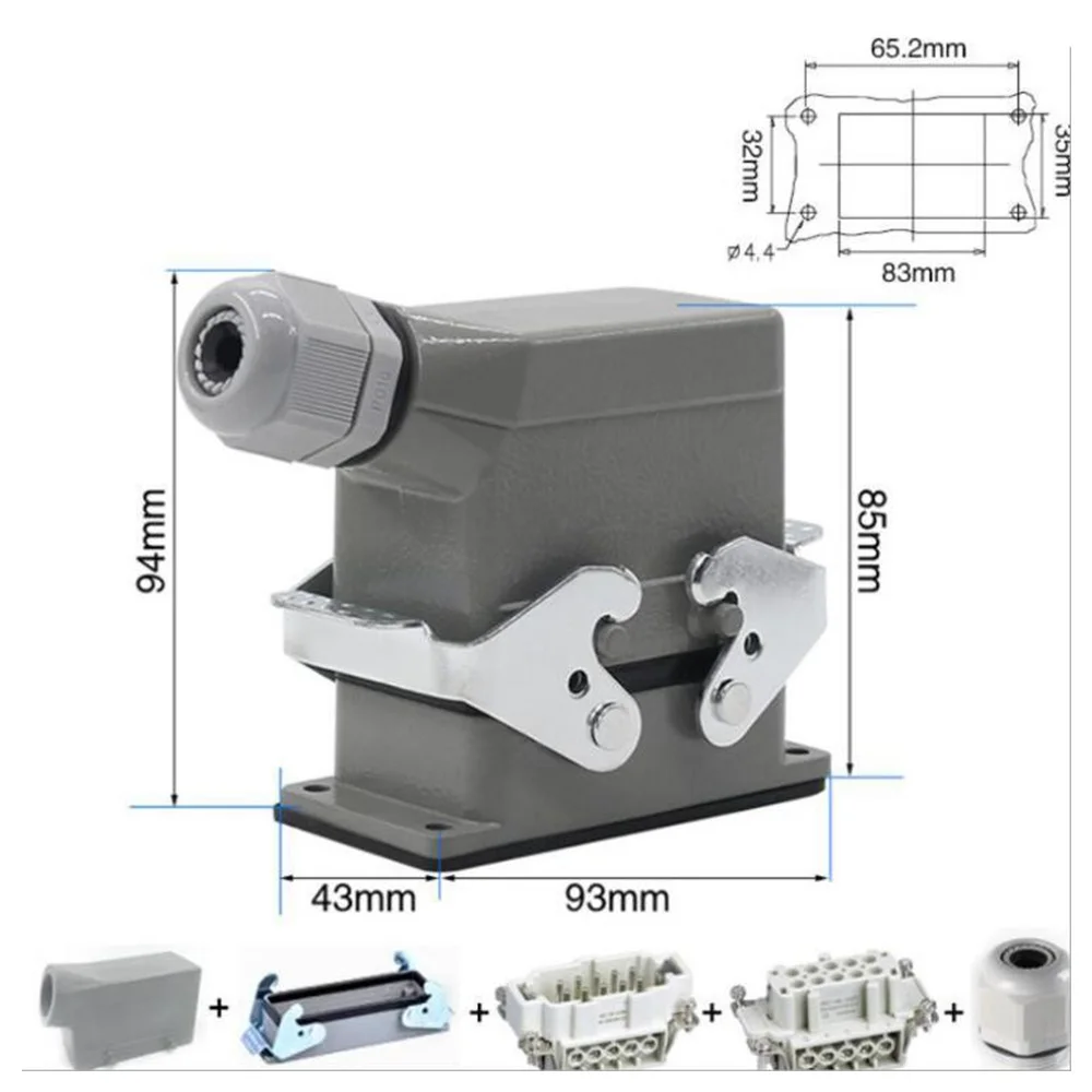 

Водонепроницаемый авиационный разъем ABRE прямоугольный, усиленный, 16А 500В, с боковым подключением