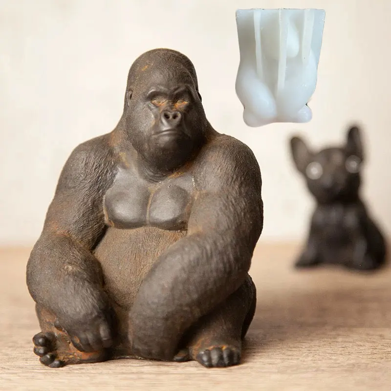 3D Gorilla Gips-Tischdekoration Silikonform, Tier-Silikonform für Kerzen, Beton-Teehaustier-Silikonform, DIY Heimdeko