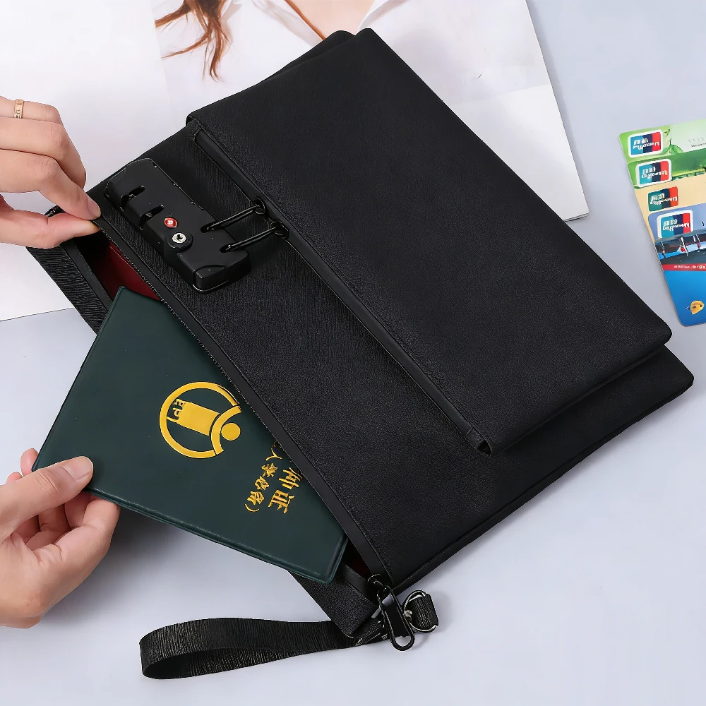 

1Pcs Double Layer Fireproof File Bag, Waterproof Combination Lock Storage Pouch for Home Office Travel, Oxford Cloth