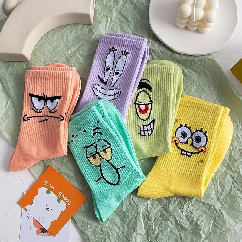 

Cartoon SpongeBobs Women's Socks High Quality Fashion Men's Women Sock Printed Casual Hip-Hop Personality Adult Couple Stockings