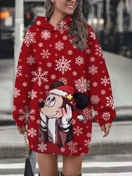 Disney Mickey Minnie print women's fashion autumn and winter sweater dress Christmas series hoodie long sleeve hooded dress