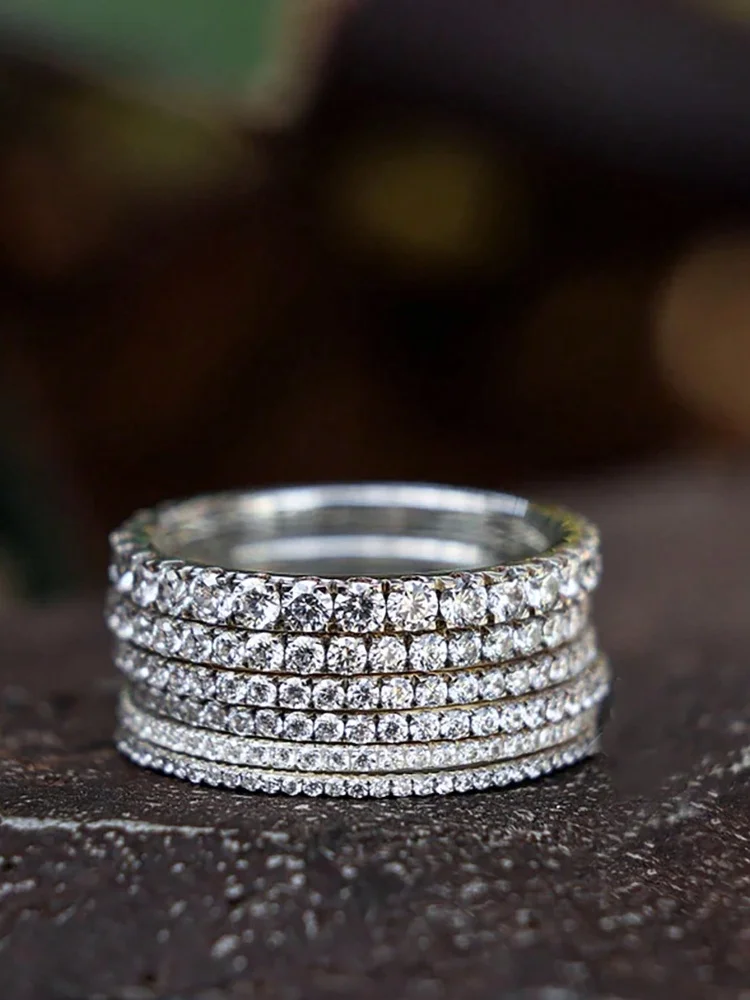 925 فضة 1.4 مللي متر 1.6 مللي متر 1.8 مللي متر كامل الزركون خاتم عصري للنساء المشاركة الزفاف الفاخرة عالية الجودة غرامة مجوهرات #3