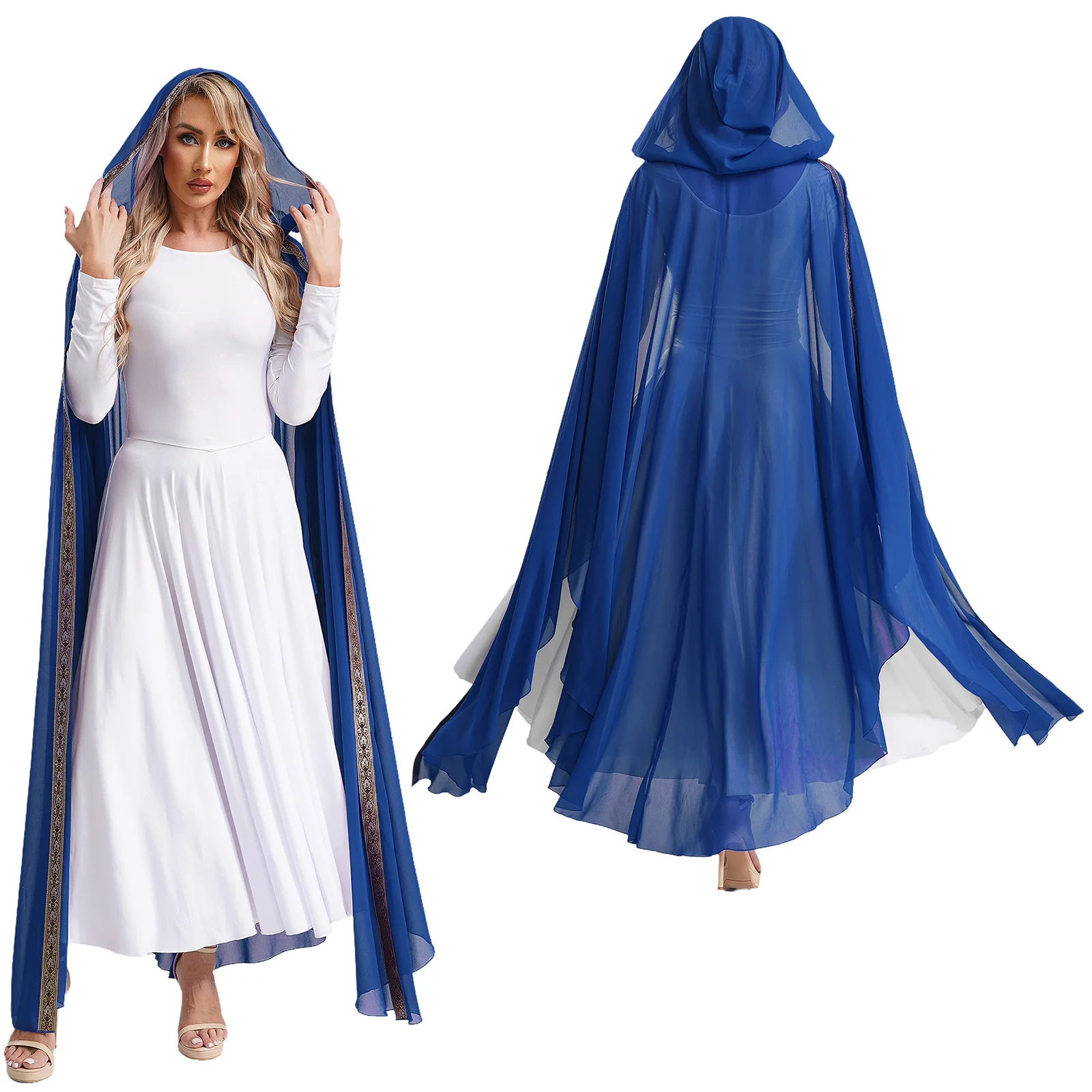 

Women Muslim Hooded Abayas Islamic Cloak Long Mesh Robe Mystery Queen Cosplay Accessories for Halloween Party Carnival Cloak