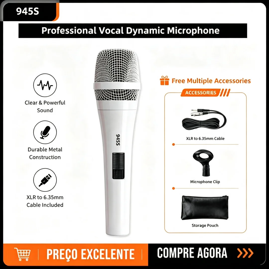 New 945S Professional Dynamic Vocal Microphone With Switch Handheld Recording Mic For Singing Performance Speech Studio HD Sound