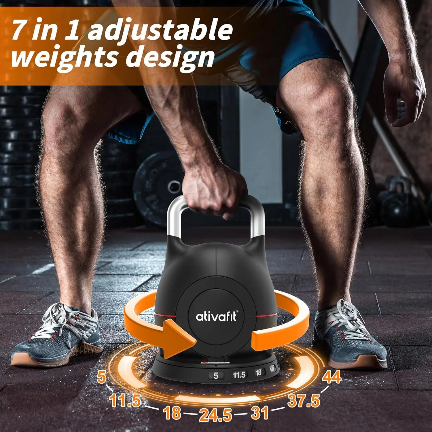 7 in 1 Adjustable Kettlebell 5-44lbs Adjustable Kettlebell with Solid Aluminum Handle Quick Adjustment Weights With Safety Locki