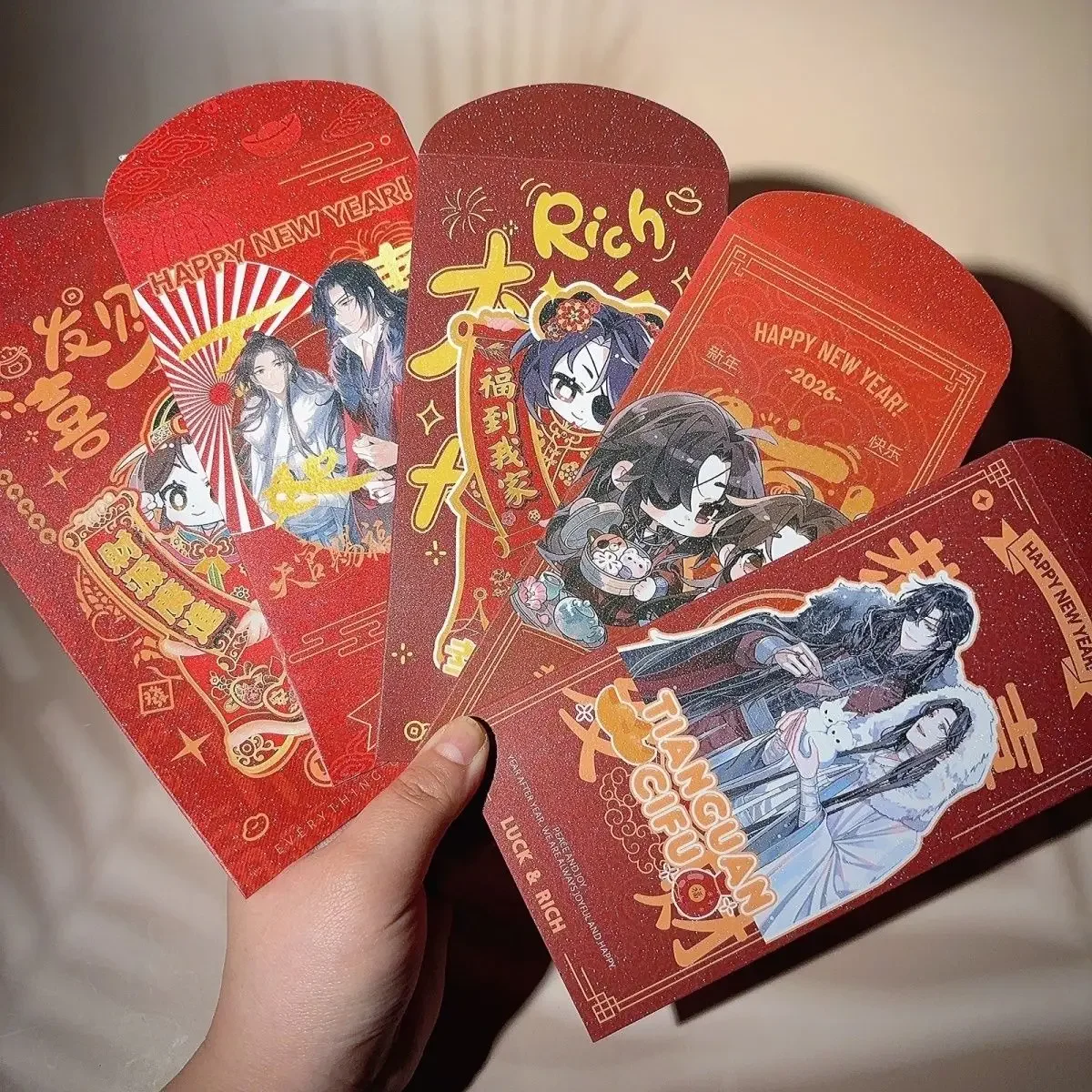 5Pcs 2026 Heaven Official's Blessing Anime Tian Guan Ci Fu XieLian HuaCheng New Year Blessing Red Packet Spring Festival Gift