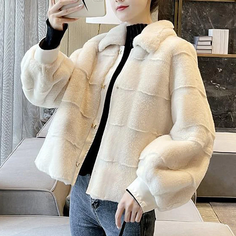 Mink Fur Coat Warm Plush Jackets Women Winter Outerwear 2023 Faux Fur Coat Female Artificial Rex Rabbit Fur Jacket Fluffy Coats