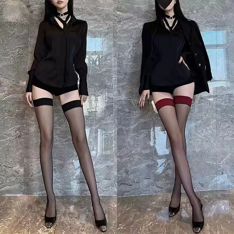 Women Sexy Party Fishnet Stockings Hollow Out Long Socks Ladies Transparent Over Knee Thigh High Black Red Wide Edge Stockings