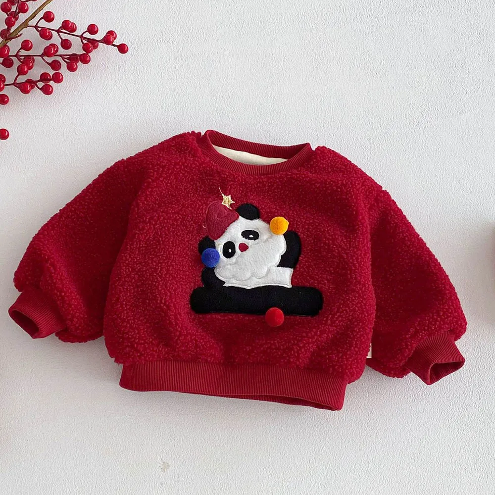 الصبي البلوز المخملية رشاقته الشتاء الدافئ ملابس الأطفال لطيف الحيوان طباعة السنة الجديدة عيد الميلاد طفل فتاة طويلة الأكمام بلايز #4
