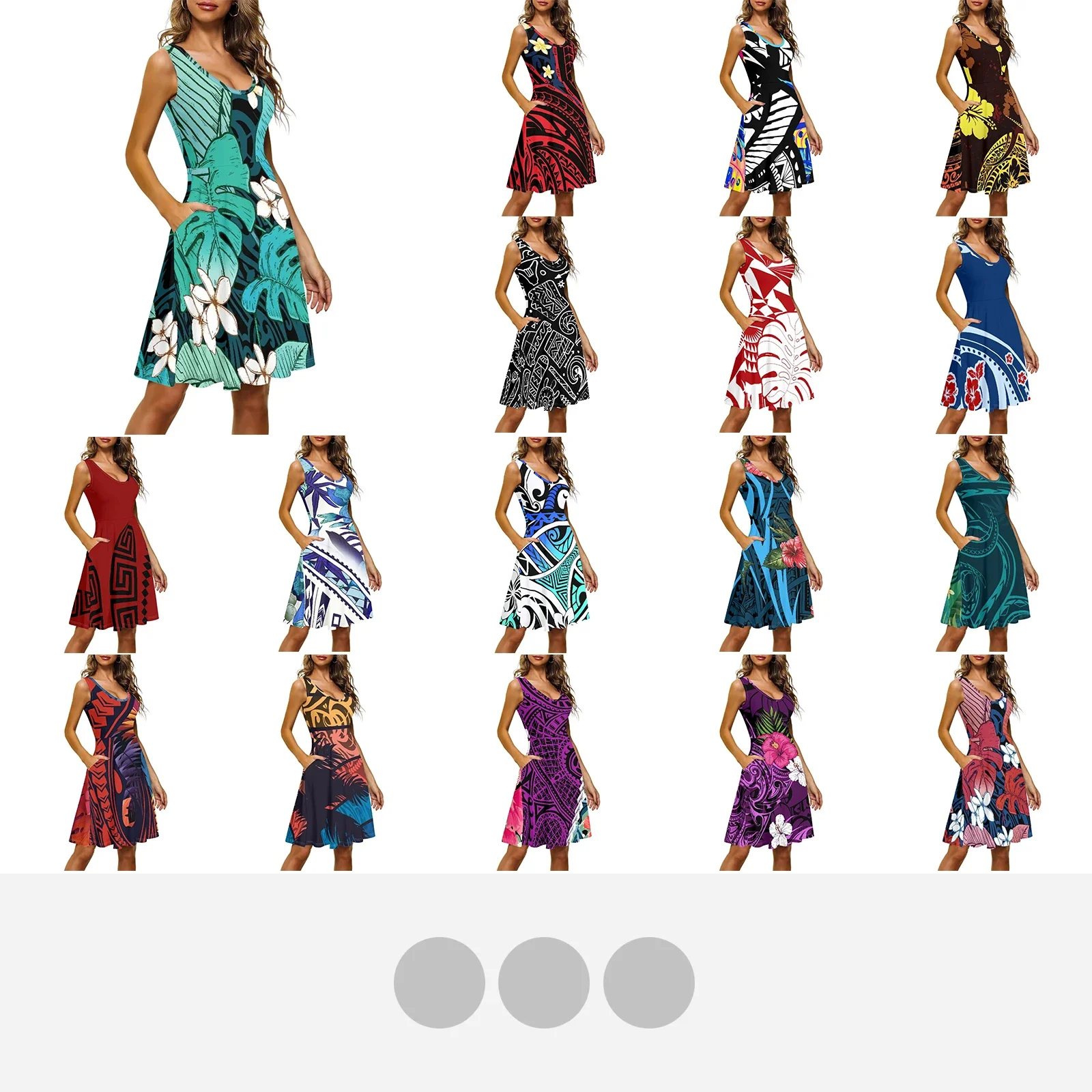 

Lady O-Neck Sleeveless Dress, Slim-Fit Sexy Party Evening Dresses, Polynesian Tribal Pohnpei Tattoo Prints,Beach Casual Plumeria