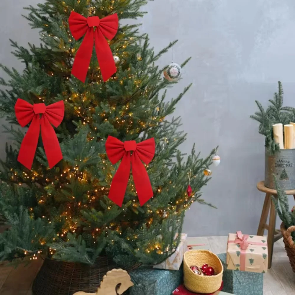 

Household Large Size Red Velvet Bow DIY Reusable Wreath Bow with Tie Christmas Tree Bow New Year