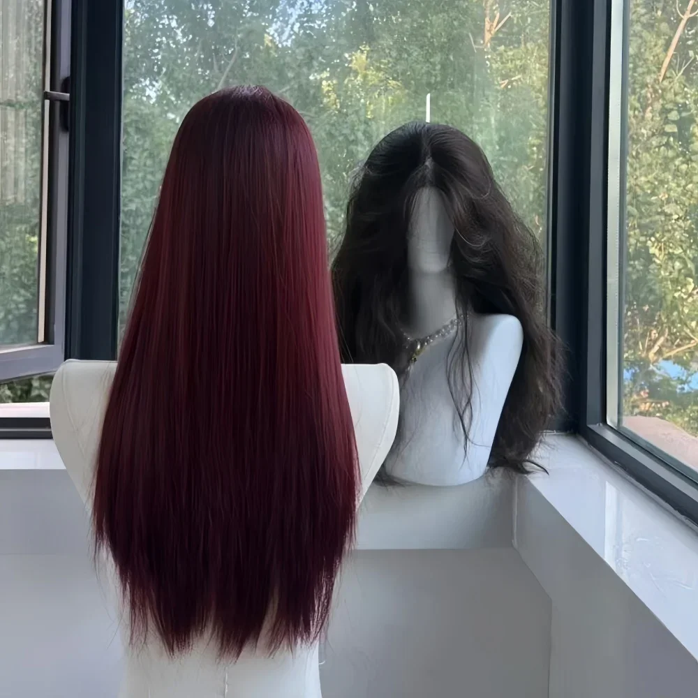 Black Synthetic Wig With a Feminine Charm. Long Straight Hair In The Middle Part. Natural Full Head Cover For Daily Cosplay image 5