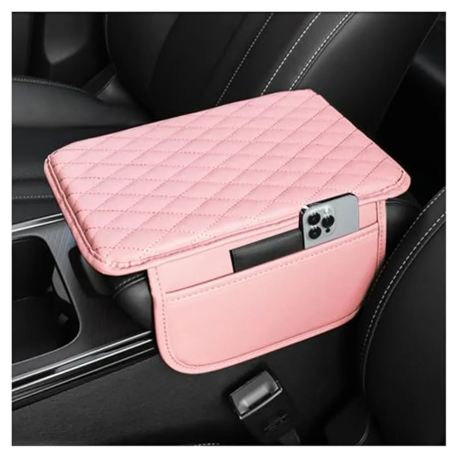 

Upgraded Car Center Console Cover, Microfiber Car Armrest Cover Cus wit 2 Stoe Bags, Universal Car Armrest Stoe Pink