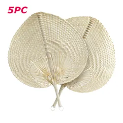 5pc Heart Shaped Bamboo Weaving Hand Fans With Handle Handmade DIY Woven Cooling Fan Home Arts Decor