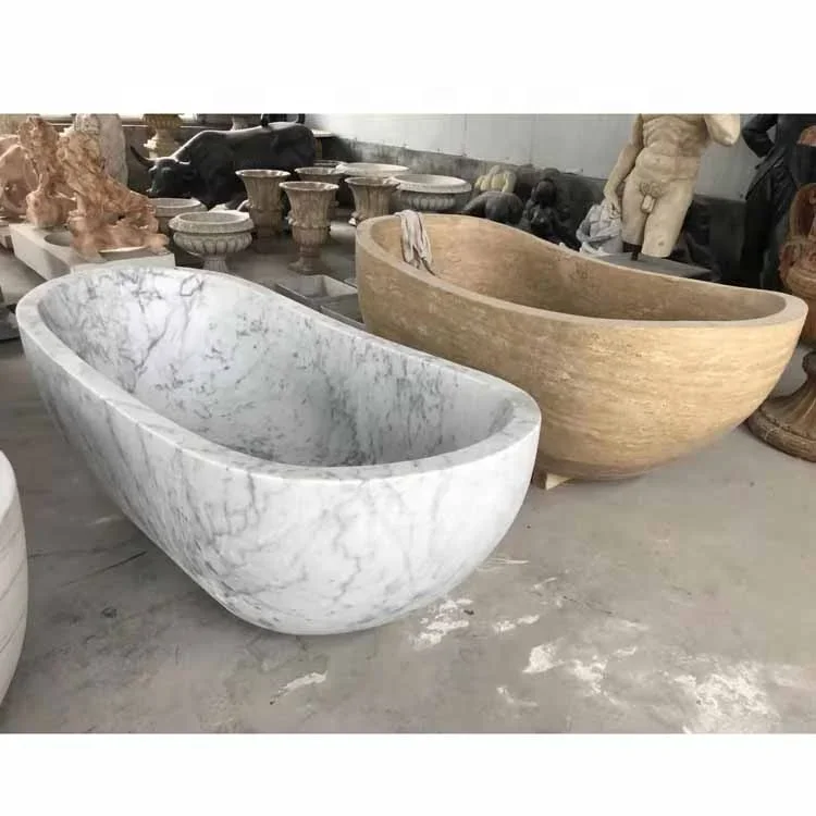 2026 Freestanding White Natural Stone Bath Tub  in Stock Customized Marble Bathtub for Sale