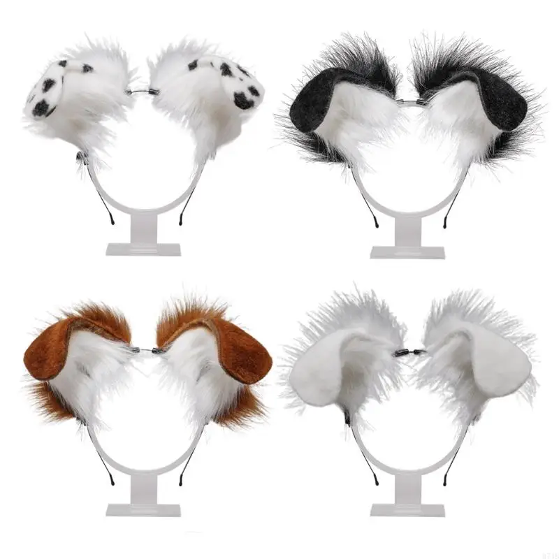 

37JB Plush Headwear Handmade Animal Dog Ears Headband Cosplay Supplies for Halloween