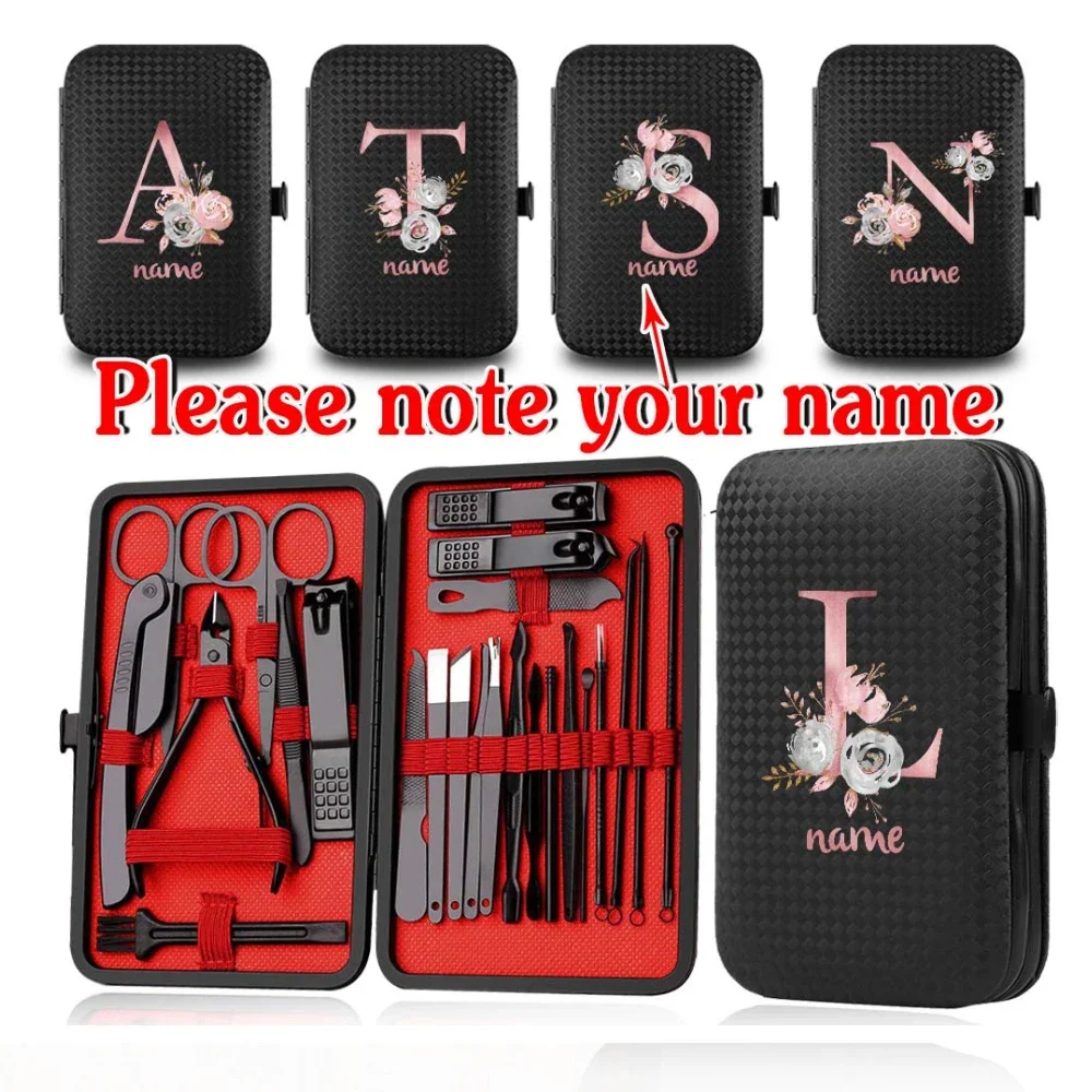 

Customized Name 24Pcs Manicure Set Portable Pedicure Kit Nail Clippers Organizer Stainless Steel Clean Suit Nail Cutter Tools