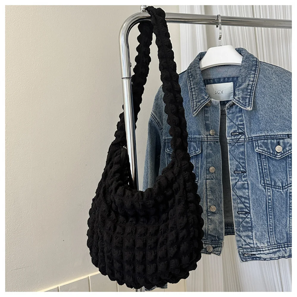 COS Cloud Shoulder Bag Girls Solid Color Large Capacity Crossbody Bag Underarm Bag Fashion Commuter Pleated Bubbles Handbag