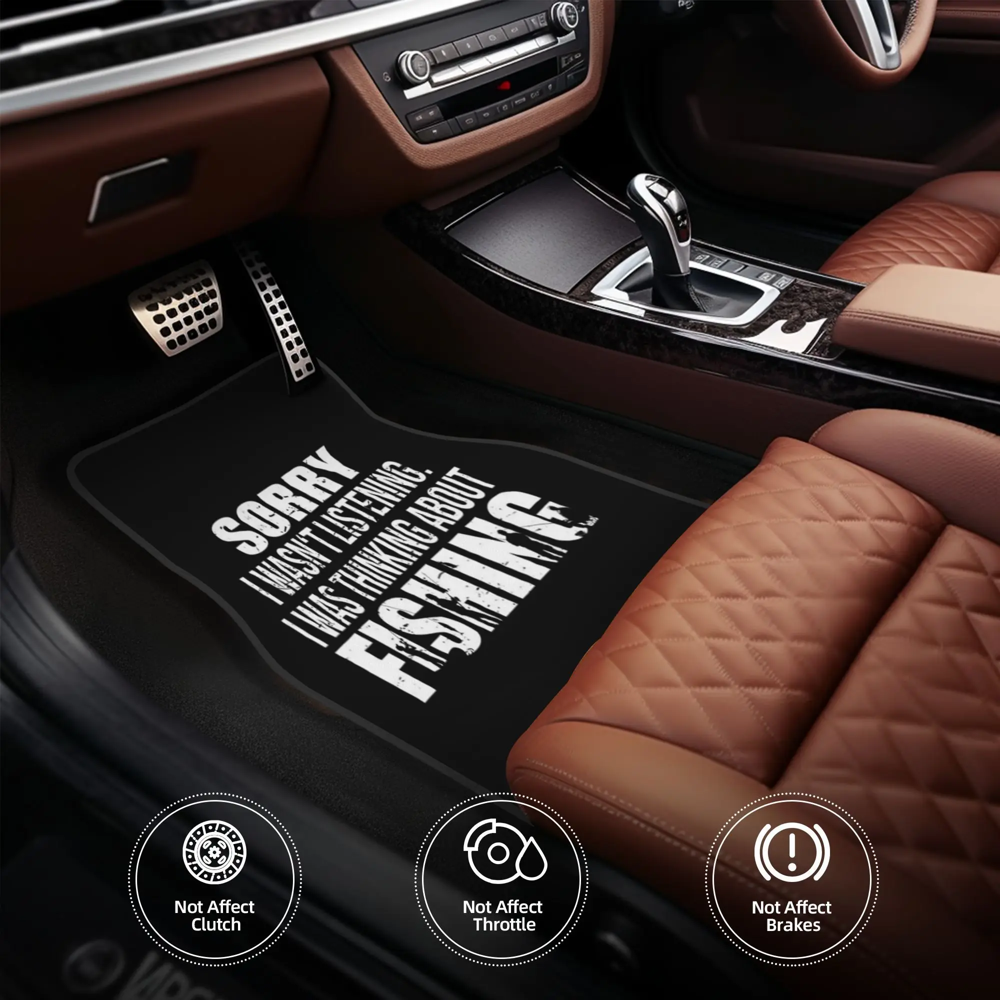 4pcs Funny Fishing-Themed Car Floor Mats - "Sorry Not Listening" Design, Durable Polyester Fiber, Fit For Cars, Ideal Gift For V
