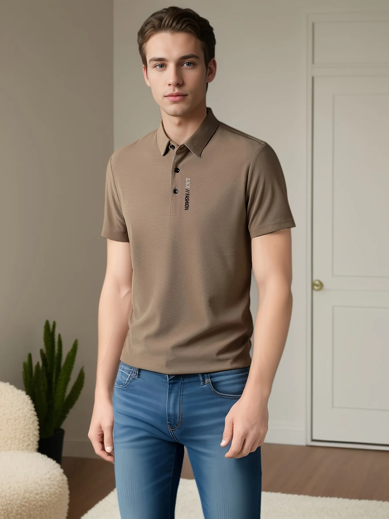 

2025 Ice Silk Polo Shirt Letter Printing Summer Waffle Short-sleeved T-shirt Lapel Thin Men Clothing