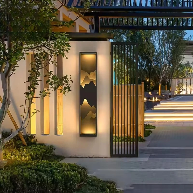 

Chinese Style Waterproof Outdoor Garden LED Wall Light Stainless Steel Mounted Cuboid Lamp Decorative Lighting for Courtyard