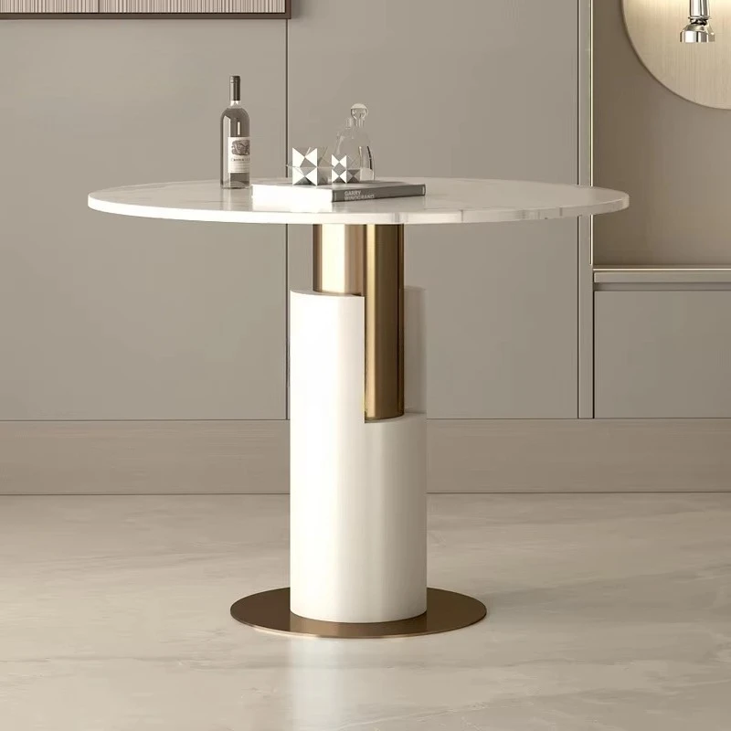 

Luxury modern white plum blossom top coffee table living room stainless steel legs round coffee table