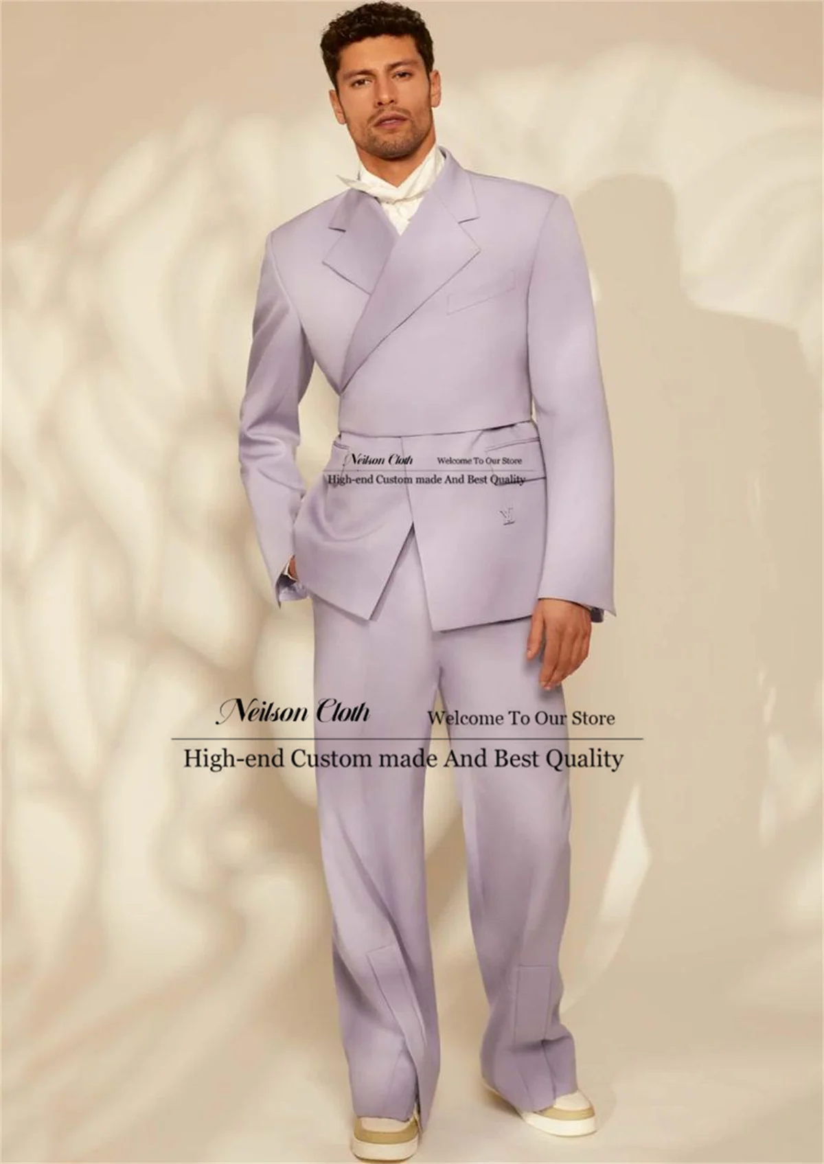 

Fashion Purple Male Prom Blazers 2 Pcs Sets Slim Fit Groom Wedding Tuxedos Groomsmen Customized Notched Lapel Terno Masculino